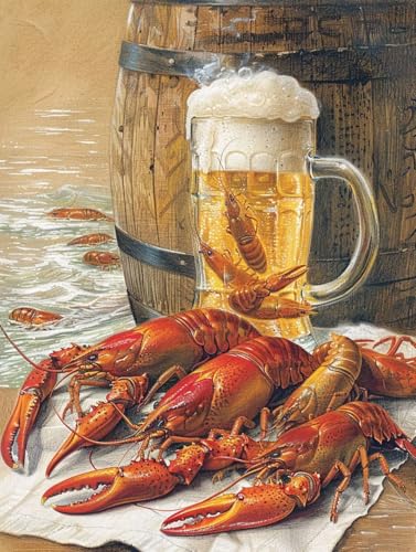 5D Diamond Painting Erwachsene Hummer, Bier Diamant Painting Bilder, DIY Vollbohrer Diamanten Malerei Stickerei Kreuzstich, Als Geschenke, Zur Entspannung und Als Deko Wohnzimmer 40X50cm 0-8851 von KUEAJIOU