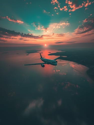 5D Diamond Painting Erwachsene Sonnenuntergang, Flugzeug Diamant Painting Bilder, DIY Vollbohrer Diamanten Malerei Stickerei Kreuzstich, Als Geschenke für Frauen, Deko Wohnzimmer 30x40cm Y-6475 von KUEAJIOU