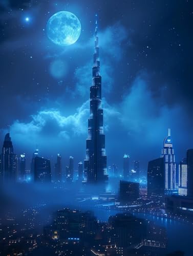 5D Diamond Painting Erwachsene Stadt, Mond Diamant Painting Bilder, DIY Vollbohrer Diamanten Malerei Stickerei Kreuzstich, Als Geschenke, Zur Entspannung und Als Deko Wohnzimmer 100x135cm 5-3586 5D Diamond Painting Erwachsene Stadt, Mond Diamant Painting Bilder, DIY Vollbohrer Diamanten Malerei Stickerei Kreuzstich, Als Geschenke, Zur Entspannung und Als Deko Wohnzimmer 100x135cm 5-3586 von KUEAJIOU