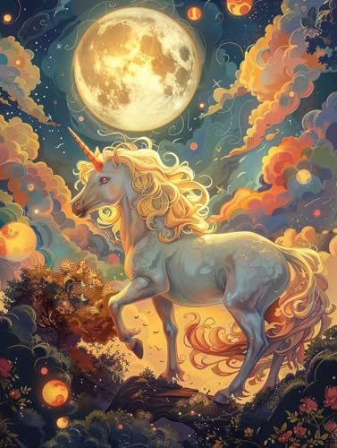 5D Diamond Painting Horse, Mond Diamond Painting Erwachsene, DIY Vollbohrer Diamanten Malerei Stickerei Kreuzstich Set, Mosaikherstellung Kunst für Deko Wohnzimmer, Geschenke für Frauen 60X80cm 0-4128 von KUEAJIOU