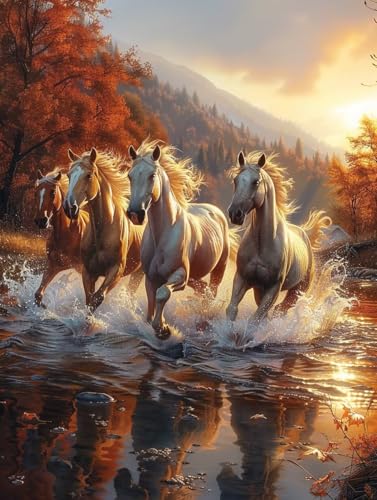 5D Diamond Painting Horse, Sonnenuntergang Diamond Painting Erwachsene, DIY Vollbohrer Diamanten Malerei Stickerei Kreuzstich Set, Mosaikherstellung Kunst für Deko Wohnzimmer, Geschenke 30x40cm E-2027 5D Diamond Painting Horse, Sonnenuntergang Diamond Painting Erwachsene, DIY Vollbohrer Diamanten Malerei Stickerei Kreuzstich Set, Mosaikherstellung Kunst für Deko Wohnzimmer, Geschenke 30x40cm E-2027 von KUEAJIOU