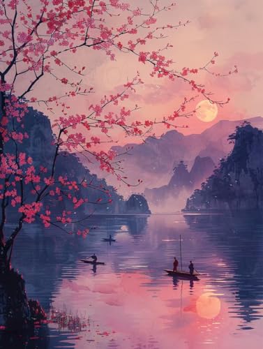 5D Diamond Painting Landschaft, Mond Diamond Painting Erwachsene, DIY Vollbohrer Diamanten Malerei Stickerei Kreuzstich Set, Mosaikherstellung Kunst für Deko Wohnzimmer, Geschenke 70x95cm J-6439 von KUEAJIOU