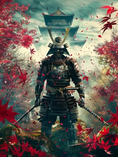 5D Diamond Painting Samurai, Katana Diamond Painting Erwachsene, DIY Vollbohrer Diamanten Malerei Stickerei Kreuzstich Set, Mosaikherstellung Kunst für Deko Wohnzimmer, Geschenke 50x65cm 5-3648 von KUEAJIOU