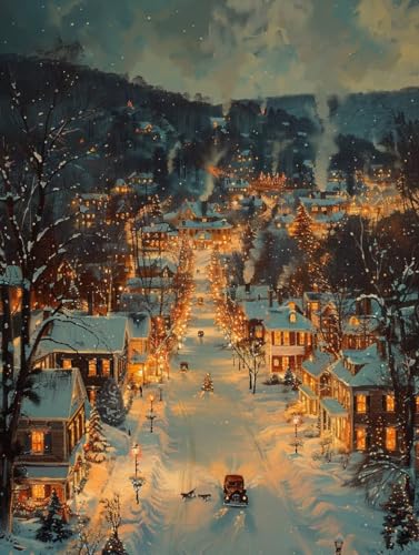5D Diamond Painting Schneeszene, Landschaft Diamond Painting Erwachsene, DIY Vollbohrer Diamanten Malerei Stickerei Kreuzstich Set, Mosaikherstellung Kunst für Deko Wohnzimmer 100x135cm L-9579 von KUEAJIOU