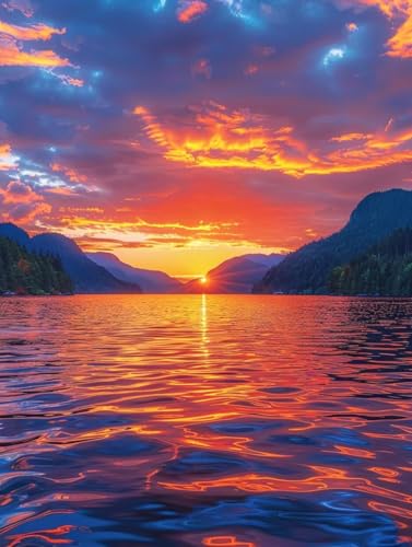 5D Diamond Painting Sonnenuntergang, Landschaft Diamond Painting Erwachsene, DIY Vollbohrer Diamanten Malerei Stickerei Kreuzstich Set, Mosaikherstellung Kunst für Deko Wohnzimmer 40X50cm 8-9848 von KUEAJIOU