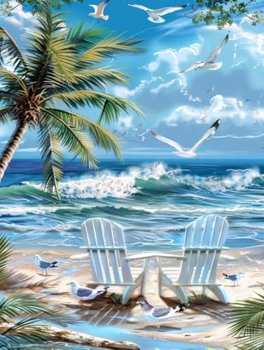 5D Diamond Painting Strand, Vogel Diamond Painting Erwachsene, DIY Vollbohrer Diamanten Malerei Stickerei Kreuzstich Set, Mosaikherstellung Kunst für Deko Wohnzimmer, Geschenke 70x95cm 8-2742 von KUEAJIOU