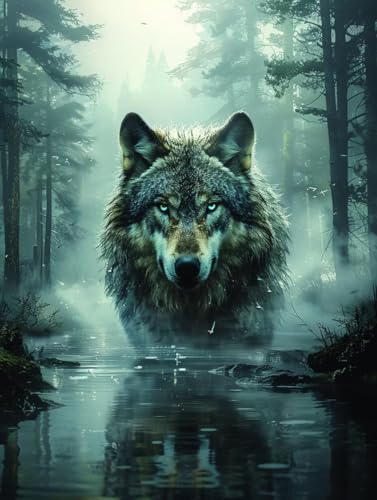 5D Diamond Painting Wolf, Wald Diamond Painting Erwachsene, DIY Vollbohrer Diamanten Malerei Stickerei Kreuzstich Set, Mosaikherstellung Kunst für Deko Wohnzimmer, Geschenke für Frauen 80X110cm 1-1734 5D Diamond Painting Wolf, Wald Diamond Painting Erwachsene, DIY Vollbohrer Diamanten Malerei Stickerei Kreuzstich Set, Mosaikherstellung Kunst für Deko Wohnzimmer, Geschenke für Frauen 80X110cm 1-1734 von KUEAJIOU