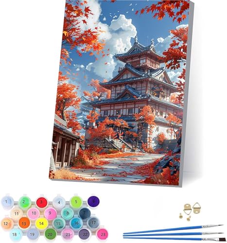 Architektur Malen Nach Zahlen Erwachsene Mit Rahmen, Malen Nach Zahlen Landschaft, DIY Set Erwachsene Mit 3 Pinseln und Acrylfarbe Knitterfreie Leinwand, Deko Wohnzimmer und Wanddeko 50x65cm P-8068 von KUEAJIOU