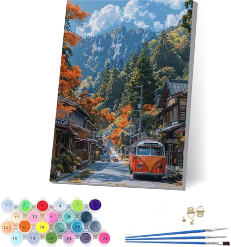 Auto Malen Nach Zahlen Erwachsene Mit Rahmen, Malen Nach Zahlen Baum, DIY Set Erwachsene Mit 3 Pinseln und Acrylfarbe Knitterfreie Leinwand, Paint by Numbers für Deko Wohnzimmer 70x95cm 8-6136 von KUEAJIOU