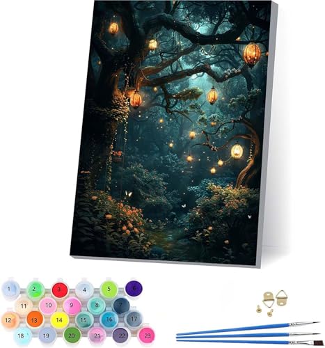 Baum Malen Nach Zahlen Erwachsene Mit Rahmen, Malen Nach Zahlen Blume, DIY Set Erwachsene Mit 3 Pinseln und Acrylfarbe, Paint by Numbers für Deko Wohnzimmer, Geschenke für Frauen 40x50cm O-9626 von KUEAJIOU