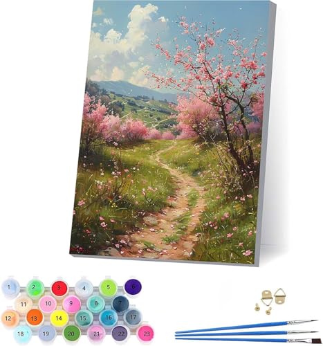 Baum Malen Nach Zahlen Erwachsene Mit Rahmen, Malen Nach Zahlen Landschaft, DIY Set Erwachsene Mit 3 Pinseln und Acrylfarbe, Paint by Numbers für Deko Wohnzimmer, Geschenke für Frauen 30x40cm 9-9607 von KUEAJIOU