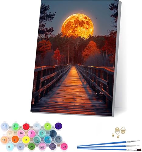 Baum Malen Nach Zahlen Erwachsene Mit Rahmen, Malen Nach Zahlen Landschaft, DIY Set Erwachsene Mit 3 Pinseln und Acrylfarbe, Paint by Numbers für Deko Wohnzimmer, Geschenke für Frauen 50x65cm 7-4865 von KUEAJIOU