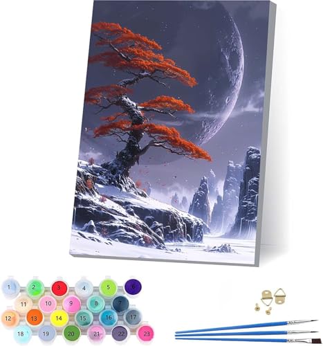 Baum Malen Nach Zahlen Erwachsene Mit Rahmen, Malen Nach Zahlen Landschaft, DIY Set Erwachsene Mit 3 Pinseln und Acrylfarbe, Paint by Numbers für Deko Wohnzimmer, Geschenke für Frauen 70x95cm 0-4651 von KUEAJIOU