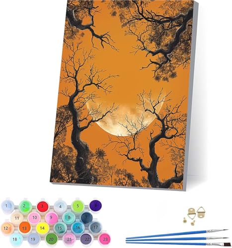 Baum Malen Nach Zahlen Erwachsene Mit Rahmen, Malen Nach Zahlen Landschaft, DIY Set Erwachsene Mit 3 Pinseln und Acrylfarbe Knitterfreie Leinwand, Paint by Numbers für Deko Wohnzimmer 30x40cm 2-9646 von KUEAJIOU