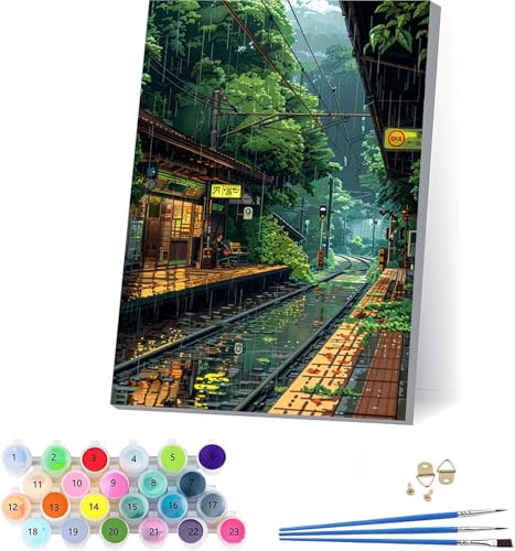 Baum Malen Nach Zahlen Erwachsene Mit Rahmen, Malen Nach Zahlen Landschaft, DIY Set Erwachsene Mit 3 Pinseln und Acrylfarbe Knitterfreie Leinwand, Paint by Numbers für Deko Wohnzimmer 30x40cm 5-9258 von KUEAJIOU