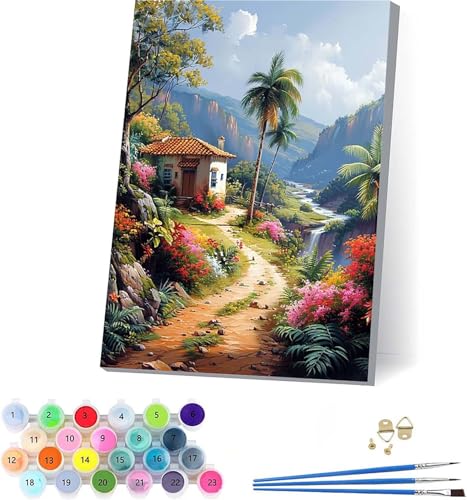 Baum Malen Nach Zahlen Erwachsene Mit Rahmen, Malen Nach Zahlen Landschaft, DIY Set Erwachsene Mit 3 Pinseln und Acrylfarbe Knitterfreie Leinwand, Paint by Numbers für Deko Wohnzimmer 40x50cm 8-8856 von KUEAJIOU