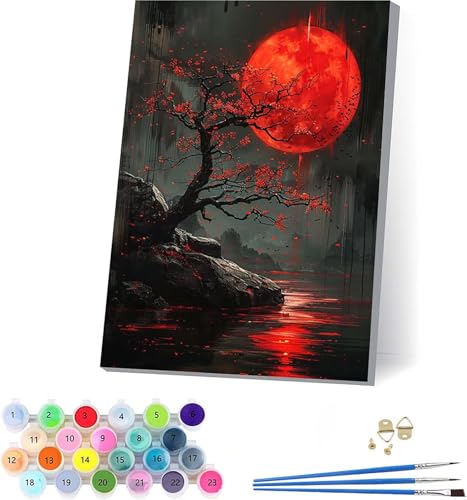 Baum Malen Nach Zahlen Erwachsene Mit Rahmen, Malen Nach Zahlen Sonne, DIY Set Erwachsene Mit 3 Pinseln und Acrylfarbe, Paint by Numbers für Deko Wohnzimmer, Geschenke für Frauen 70x95cm 4-7853 von KUEAJIOU