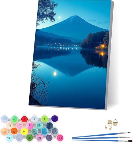 Berg Malen Nach Zahlen Erwachsene Mit Rahmen, Malen Nach Zahlen Landschaft, DIY Set Erwachsene Mit 3 Pinseln und Acrylfarbe, Paint by Numbers für Deko Wohnzimmer, Geschenke für Frauen 70x95cm 0-3922 von KUEAJIOU