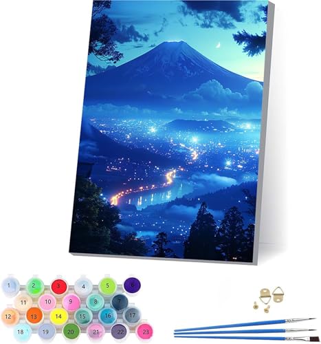 Berg Malen Nach Zahlen Erwachsene Mit Rahmen, Malen Nach Zahlen Landschaft, DIY Set Erwachsene Mit 3 Pinseln und Acrylfarbe Knitterfreie Leinwand, Paint by Numbers für Deko Wohnzimmer 100x135cm 8-2827 von KUEAJIOU
