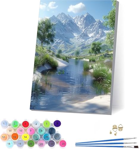 Berg Malen Nach Zahlen Erwachsene Mit Rahmen, Malen Nach Zahlen Rivers, DIY Set Erwachsene Mit 3 Pinseln und Acrylfarbe Knitterfreie Leinwand, Paint by Numbers für Deko Wohnzimmer 100x135cm 9-6252 von KUEAJIOU