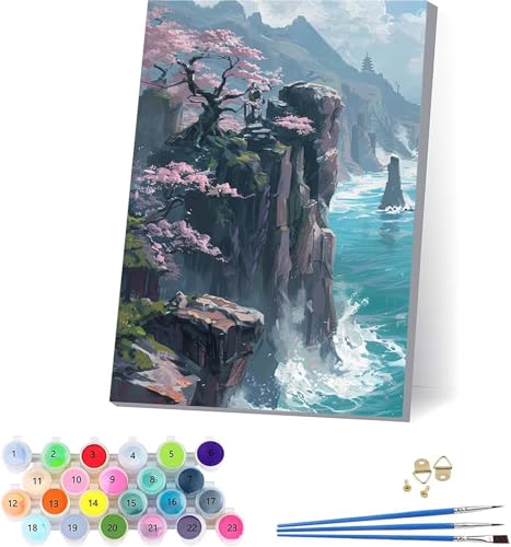 Berg Malen Nach Zahlen Erwachsene Mit Rahmen, Malen Nach Zahlen Rivers, DIY Set Erwachsene Mit 3 Pinseln und Acrylfarbe Knitterfreie Leinwand, Paint by Numbers für Deko Wohnzimmer 40x50cm 0-7529 von KUEAJIOU