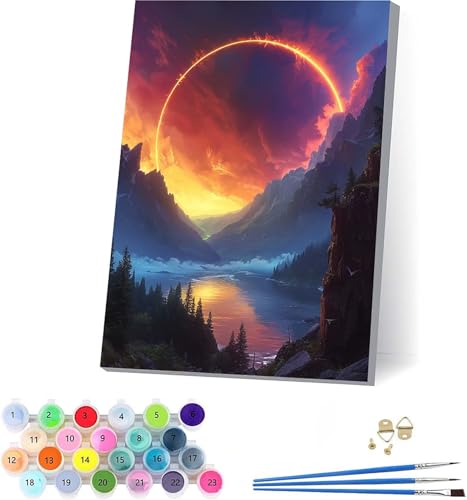 Berg Malen Nach Zahlen Erwachsene Mit Rahmen, Malen Nach Zahlen Rivers, DIY Set Erwachsene Mit 3 Pinseln und Acrylfarbe Knitterfreie Leinwand, Paint by Numbers für Deko Wohnzimmer 70x95cm 5-1931 von KUEAJIOU