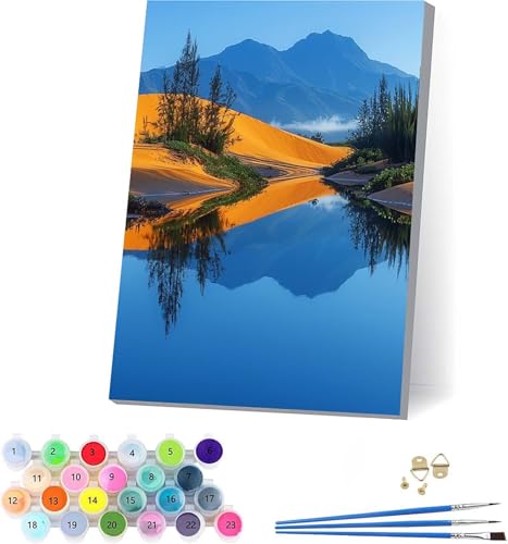 Berg Malen Nach Zahlen Erwachsene Mit Rahmen, Malen Nach Zahlen Rivers, DIY Set Erwachsene Mit 3 Pinseln und Acrylfarbe Knitterfreie Leinwand, Paint by Numbers für Deko Wohnzimmer 70x95cm C-8517 von KUEAJIOU