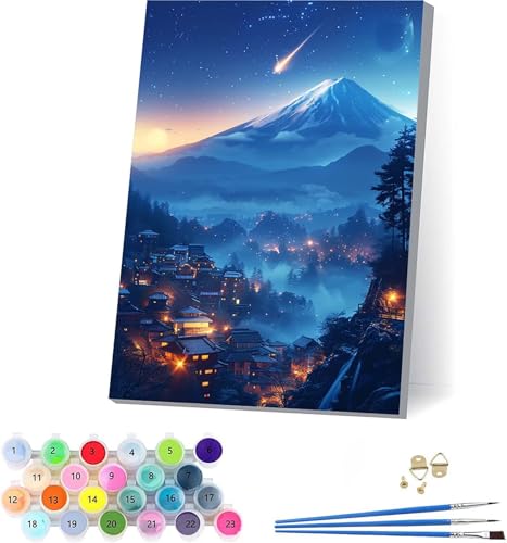 Berg Malen Nach Zahlen Erwachsene Mit Rahmen, Malen Nach Zahlen Sternenhimmel, DIY Set Erwachsene Mit 3 Pinseln und Acrylfarbe Knitterfreie Leinwand, Deko Wohnzimmer und Wanddeko 30x40cm 9-1154 von KUEAJIOU