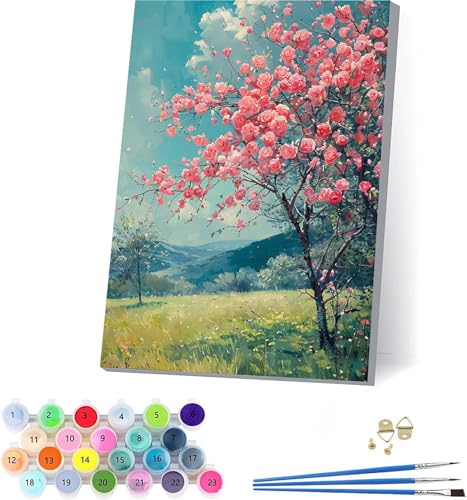 Blume Malen Nach Zahlen Erwachsene Mit Rahmen, Malen Nach Zahlen Baum, DIY Set Erwachsene Mit 3 Pinseln und Acrylfarbe, Paint by Numbers für Deko Wohnzimmer, Geschenke für Frauen 100x135cm 1-8836 von KUEAJIOU