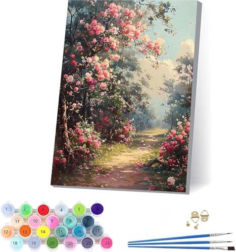 Blume Malen Nach Zahlen Erwachsene Mit Rahmen, Malen Nach Zahlen Baum, DIY Set Erwachsene Mit 3 Pinseln und Acrylfarbe, Paint by Numbers für Deko Wohnzimmer, Geschenke für Frauen 100x135cm W-6767 von KUEAJIOU