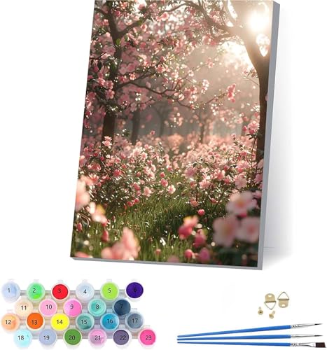 Blume Malen Nach Zahlen Erwachsene Mit Rahmen, Malen Nach Zahlen Baum, DIY Set Erwachsene Mit 3 Pinseln und Acrylfarbe Knitterfreie Leinwand, Paint by Numbers für Deko Wohnzimmer 70x95cm N-4431 von KUEAJIOU