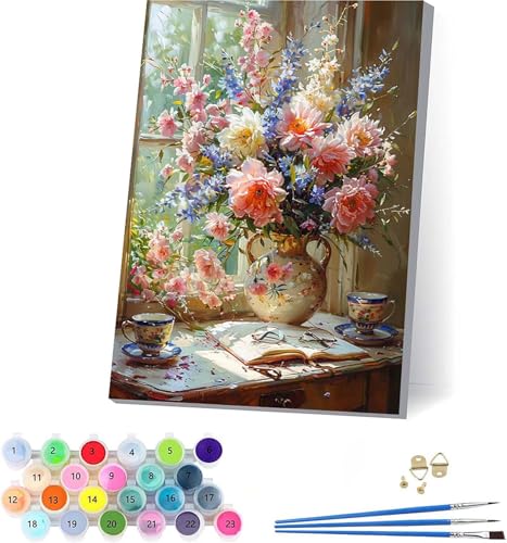 Blume Malen Nach Zahlen Erwachsene Mit Rahmen, Malen Nach Zahlen Pflanzen, DIY Set Erwachsene Mit 3 Pinseln und Acrylfarbe, Paint by Numbers für Deko Wohnzimmer, Geschenke für Frauen 100x130cm 7-3195 von KUEAJIOU