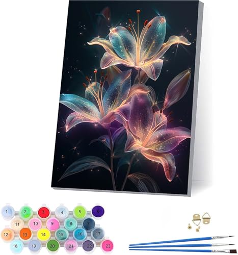 Blume Malen Nach Zahlen Erwachsene Mit Rahmen, Malen Nach Zahlen Traum, DIY Set Erwachsene Mit 3 Pinseln und Acrylfarbe, Paint by Numbers für Deko Wohnzimmer, Geschenke für Frauen 70x95cm N-8857 von KUEAJIOU