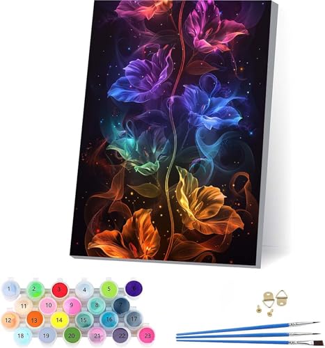 Blume Malen Nach Zahlen Erwachsene Mit Rahmen, Malen Nach Zahlen Traum, DIY Set Erwachsene Mit 3 Pinseln und Acrylfarbe, Paint by Numbers für Deko Wohnzimmer, Geschenke für Frauen 70x95cm S-7905 von KUEAJIOU