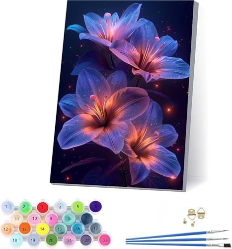 Blume Malen Nach Zahlen Erwachsene Mit Rahmen, Malen Nach Zahlen Traum, DIY Set Erwachsene Mit 3 Pinseln und Acrylfarbe Knitterfreie Leinwand, Paint by Numbers für Deko Wohnzimmer 100x130cm 8-3665 von KUEAJIOU