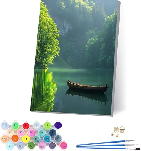 Boot Malen Nach Zahlen Erwachsene Mit Rahmen, Malen Nach Zahlen Rivers, DIY Set Erwachsene Mit 3 Pinseln und Acrylfarbe Knitterfreie Leinwand, Paint by Numbers für Deko Wohnzimmer 100x135cm J-5500 von KUEAJIOU