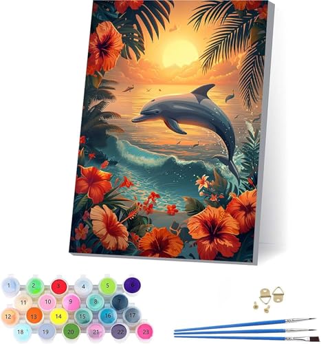 Delphin Malen Nach Zahlen Erwachsene Mit Rahmen, Malen Nach Zahlen Sonne, DIY Set Erwachsene Mit 3 Pinseln und Acrylfarbe, Paint by Numbers für Deko Wohnzimmer, Geschenke für Frauen 70x95cm D-8909 Delphin Malen Nach Zahlen Erwachsene Mit Rahmen, Malen Nach Zahlen Sonne, DIY Set Erwachsene Mit 3 Pinseln und Acrylfarbe, Paint by Numbers für Deko Wohnzimmer, Geschenke für Frauen 70x95cm D-8909 von KUEAJIOU