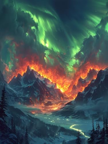 Diamond Painting Berg, 5D Diamond Painting Erwachsene Flamme, DIY Vollbohrer Diamanten Malerei Stickerei Kreuzstich, DIY Bastelset Erwachsene, Deko Wohnzimmer, Geschenke für Frauen 80X110cm K-7563 von KUEAJIOU