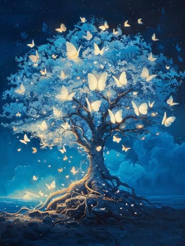 Diamond Painting Erwachsene Baum, 5D Diamant Painting Bilder Schmetterling, DIY Bastelset Erwachsene, Vollbohrer Diamanten Malerei Stickerei Kreuzstich Kits, Deko Wohnzimmer Wanddeko 100x130cm 1-1722 von KUEAJIOU