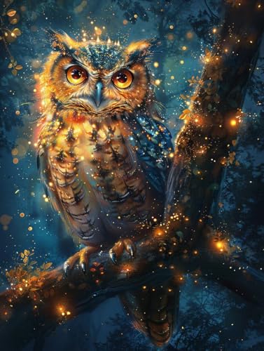 Diamond Painting Erwachsene Eule, 5D Diamant Painting Bilder Baum, DIY Bastelset Erwachsene, Vollbohrer Diamanten Malerei Stickerei Kreuzstich Kits, Mosaikherstellung, Deko Wohnzimmer 90x120cm 8-7101 von KUEAJIOU