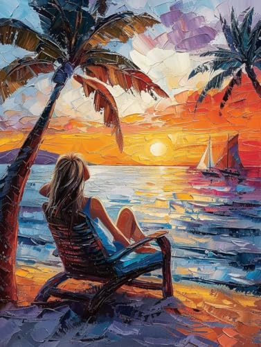 Diamond Painting Erwachsene Frau, 5D Diamant Painting Bilder Sonnenuntergang, DIY Bastelset Erwachsene, Vollbohrer Diamanten Malerei Stickerei Kreuzstich Kits, Deko Wohnzimmer Wanddeko 40X50cm 6-1226 von KUEAJIOU