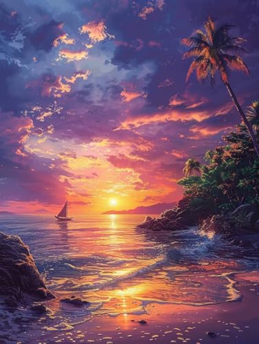 Diamond Painting Erwachsene Landschaft, 5D Diamant Painting Bilder Segelboot, DIY Bastelset Erwachsene, Vollbohrer Diamanten Malerei Stickerei Kreuzstich Kits, Deko Wohnzimmer 100x135cm D-1898 von KUEAJIOU