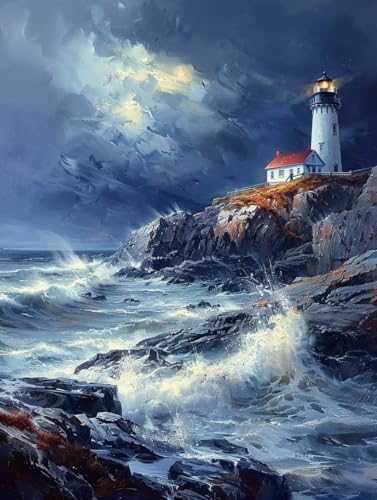 Diamond Painting Erwachsene Leuchtturm, 5D Diamant Painting Bilder Ozean, DIY Bastelset Erwachsene, Vollbohrer Diamanten Malerei Stickerei Kreuzstich Kits, Deko Wohnzimmer Geschenke 100x135cm Y-5353 von KUEAJIOU