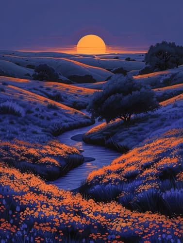 Diamond Painting Erwachsene Sonnenuntergang, 5D Diamant Painting Bilder Baum, DIY Bastelset Erwachsene, Vollbohrer Diamanten Malerei Stickerei Kreuzstich Kits, Deko Wohnzimmer Wanddeko 90x120cm 8-6847 von KUEAJIOU