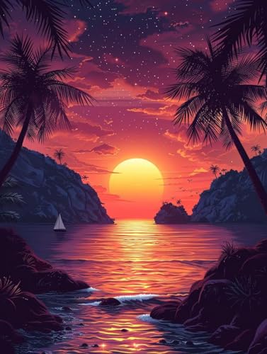 Diamond Painting Erwachsene Sonnenuntergang, 5D Diamant Painting Bilder Landschaft, DIY Bastelset Erwachsene, Vollbohrer Diamanten Malerei Stickerei Kreuzstich Kits, Deko Wohnzimmer 80X110cm N-9695 von KUEAJIOU
