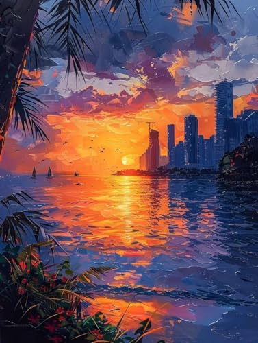 Diamond Painting Erwachsene Sonnenuntergang, 5D Diamant Painting Bilder Stadt, DIY Bastelset Erwachsene, Vollbohrer Diamanten Malerei Stickerei Kreuzstich Kits, Deko Wohnzimmer Wanddeko 60X70cm 7-6441 von KUEAJIOU