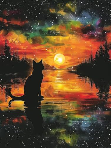 Diamond Painting Erwachsene Sternenhimmel, 5D Diamant Painting Bilder Katze, DIY Bastelset Erwachsene, Vollbohrer Diamanten Malerei Stickerei Kreuzstich Kits, Deko Wohnzimmer Wanddeko 80X110cm 6-8376 von KUEAJIOU