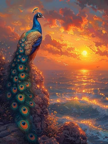 Diamond Painting Erwachsene Sternenhimmel, 5D Diamant Painting Bilder Pfau, DIY Bastelset Erwachsene, Vollbohrer Diamanten Malerei Stickerei Kreuzstich Kits, Deko Wohnzimmer Wanddeko 100x130cm K-7000 von KUEAJIOU