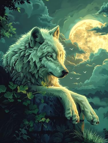 Diamond Painting Erwachsene Wolf, 5D Diamant Painting Bilder Mond, DIY Bastelset Erwachsene, Vollbohrer Diamanten Malerei Stickerei Kreuzstich Kits, Mosaikherstellung, Deko Wohnzimmer 100x130cm 5-1389 Diamond Painting Erwachsene Wolf, 5D Diamant Painting Bilder Mond, DIY Bastelset Erwachsene, Vollbohrer Diamanten Malerei Stickerei Kreuzstich Kits, Mosaikherstellung, Deko Wohnzimmer 100x130cm 5-1389 von KUEAJIOU