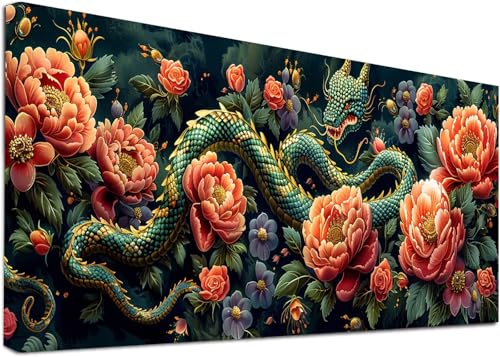 Diamond Painting Groß Drachen, 5D Diamond Painting Erwachsene Blume, DIY Basteln Erwachsene, Diamant Malerei Kunst Stickerei Kreuzstich Set, Deko Wohnzimmer und Zimmer Deko Geschenke 30x60cm 0-4039 von KUEAJIOU